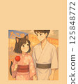 Summer festival cat-eared girl and high school boy holding hands 125848772