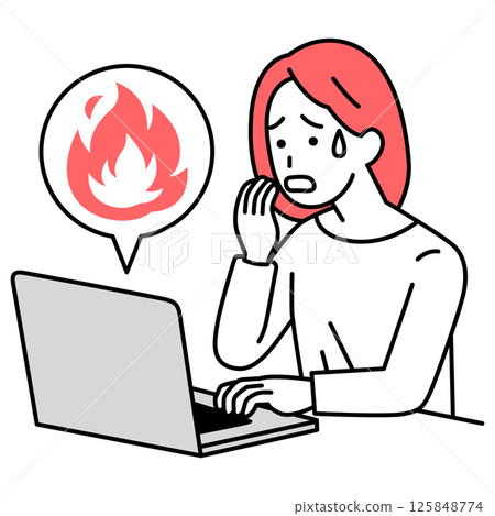 Casual woman (with laptop) confused by social media outrage 125848774
