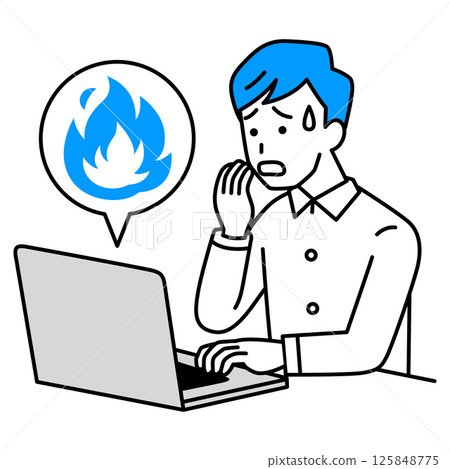 Casual man (with laptop) confused by social media outrage 125848775