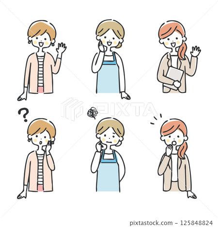 婦女、家庭主婦和女商人的面部表情 125848824