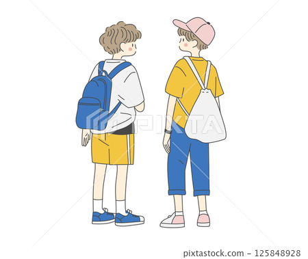 Summer vacation brothers back view 125848928