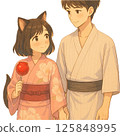 Cat-eared girl and high school boy holding hands_Transparent version 125848995
