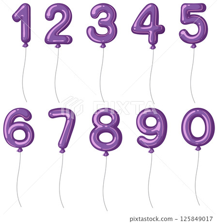 Purple Balloon Numbers Vector Illustration 125849017
