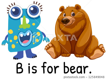 Playful Alphabet Illustration with Bear Character 125849048