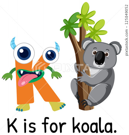 Playful Alphabet Illustration with Koala and Letter K 125849052