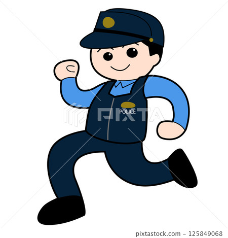 Smiling male police officer running Smiling male police officer running 125849068
