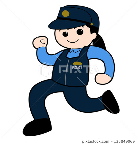 Smiling female police officer running Smiling female police officer running 125849069