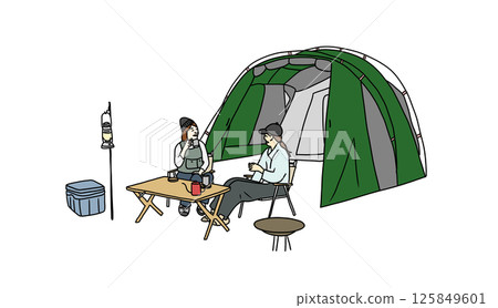 人們享受露營的插圖 人們享受露營的插圖 125849601