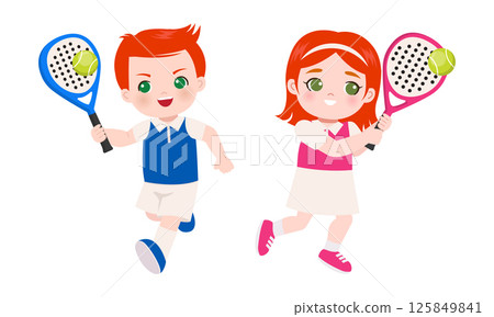 Cute boy and girl playing padel sport 125849841