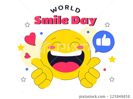World Smile Day Celebration Vector Illustration Featuring a Smiling Icon, Joyful Emotion and Various Facial Expressions in a Cute and Cheerful Cartoon 125849858