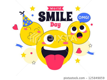 World Smile Day Celebration Vector Illustration Featuring a Smiling Icon, Joyful Emotion and Various Facial Expressions in a Cute and Cheerful Cartoon 125849859