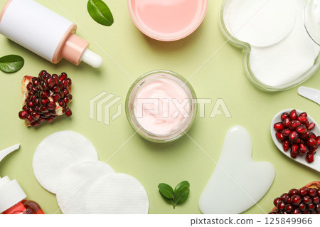 Self care and skincare products concept - pomegranate cosmetics 125849966