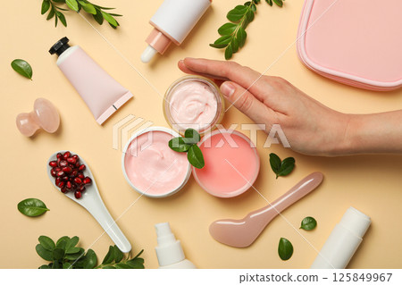 Self care and skincare products concept - pomegranate cosmetics 125849967