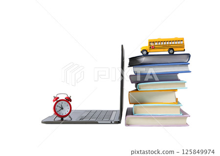 Items representing a student's study environment with books and tools, isolated on white Items representing a student's study environment with books and tools, isolated on white 125849974