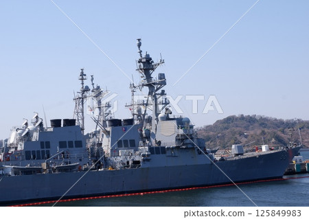 The guided-missile destroyer USS Preble anchored at the U.S. Navy's Yokosuka base. 125849983