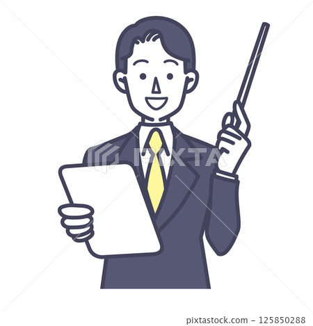 Illustration of a businessman holding a pointer Illustration of a businessman holding a pointer 125850288
