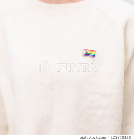 Happy pride month and LGBT or LGBTQ or LGBTQIA with rainbow flag Brooch pin for Lesbian, Gay, Bisexual, Transgender, Queer, Intersex, Non Binary, Marriage Equality Law, Pansexual and Demisexual 125850328