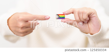Happy pride month and LGBT or LGBTQ or LGBTQIA with rainbow flag Brooch pin for Lesbian, Gay, Bisexual, Transgender, Queer, Intersex, Non Binary, Marriage Equality Law, Pansexual and Demisexual 125850334