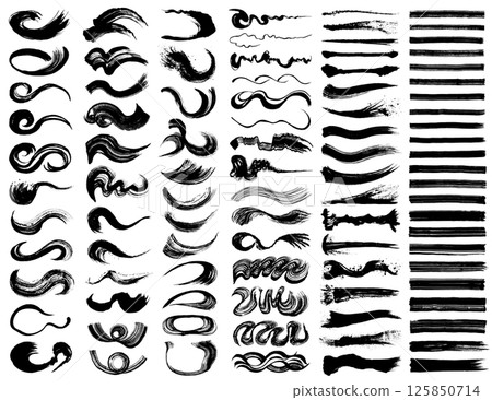 Brush strokes - Hand-drawn ink material set - For Japanese style, abstract and design Brush strokes - Hand-drawn ink material set - For Japanese style, abstract and design 125850714