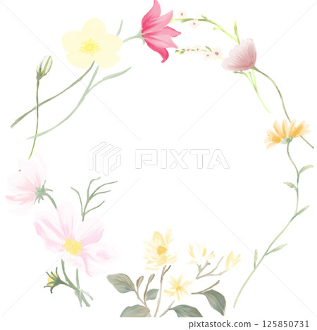 Floral round frame illustration 125850731