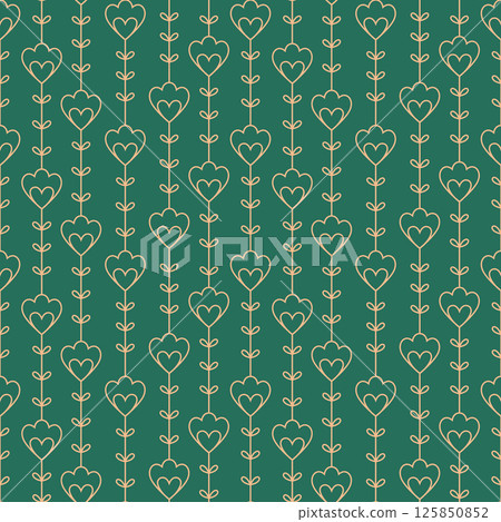 Floral pattern with gold line flowers. Vector floral background in trendy minimalistic linear style oriental tulips. 125850852