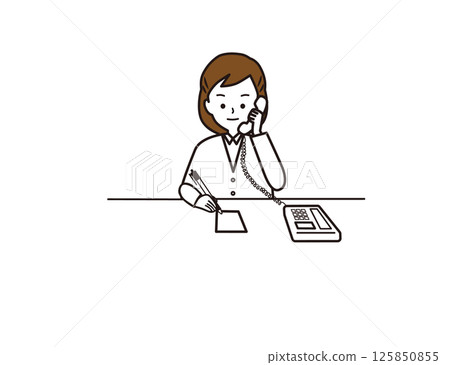 A woman taking notes while answering the phone 125850855
