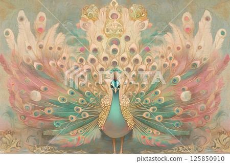 祝你好運的插圖。孔雀正面圖,雙翅美麗地展開。一幅裝飾醒目、充滿活力的鳥類藝術品 祝你好運的插圖。孔雀正面圖,雙翅美麗地展開。一幅裝飾醒目、充滿活力的鳥類藝術品 125850910