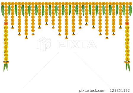 Marigold flowers and mango leaves toran design door hanging 125851152