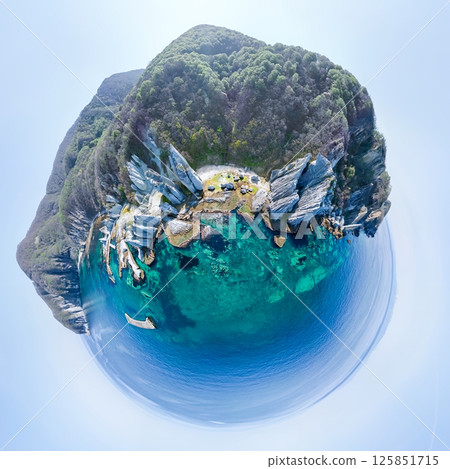 Aerial photo of Hotokegaura in Aomori Prefecture taken with a 360-degree camera in Sai Village Aerial photo of Hotokegaura in Aomori Prefecture taken with a 360-degree camera in Sai Village 125851715