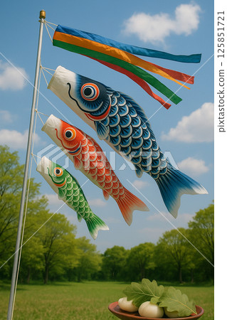 Carp streamer swimming in the blue sky 125851721