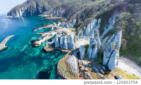 Aerial photo of Hotokegaura in Aomori Prefecture taken with a 360-degree camera in Sai Village Aerial photo of Hotokegaura in Aomori Prefecture taken with a 360-degree camera in Sai Village 125851754