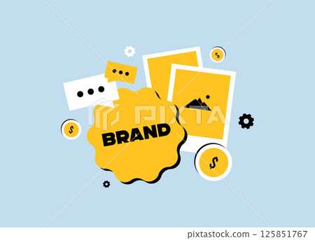 Storytelling in brands builds emotional branding through brand storytelling services, helping connect with customers, boost trust and create a memorable message. Vector illustration and icons 125851767
