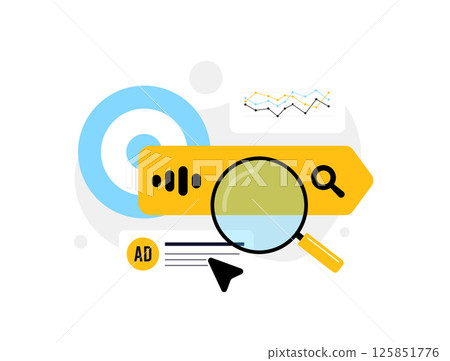Voice-driven campaign analytics empower marketers with voice search insights and ad tracking tools. Enhance voice marketing strategy with analytics. Isolated vector illustration and icons set 125851776