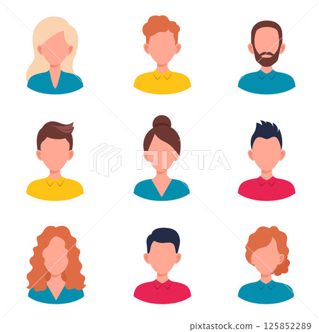 Set male and female portraits. Man and woman  avatar profile. 125852289