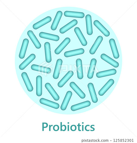 Probiotics, microbiome flora, lactobacillus bacteria in circle. 125852301