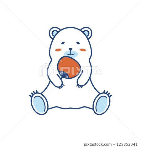 Summer illustration of a polar bear holding a fan (color) 125852341