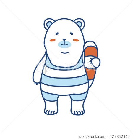 Illustration of a polar bear holding a swim ring (color) Illustration of a polar bear holding a swim ring (color) 125852343