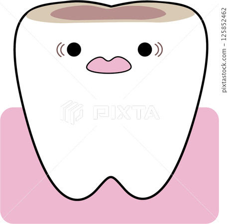 A comical illustration of a tooth that has been worn down by attrition 125852462