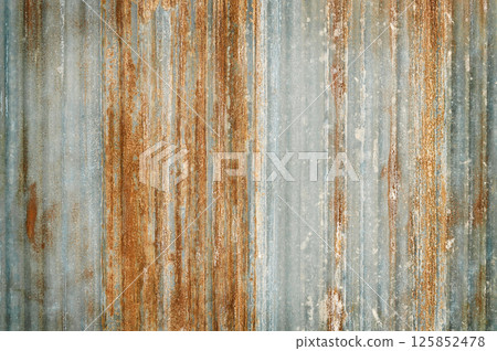 Old zinc wall texture background, rusty on galvanized metal panel sheeting. 125852478