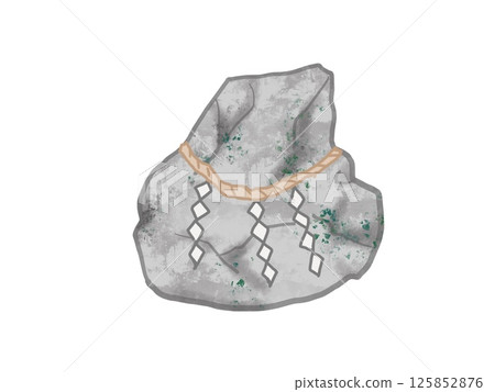 Illustration of a rock altar decorated with a shimenawa rope 125852876