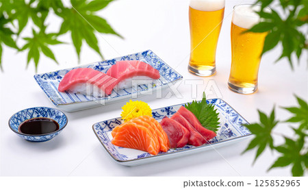 Early summer sashimi platter and medium fatty tuna sushi - Ao Momiji 125852965