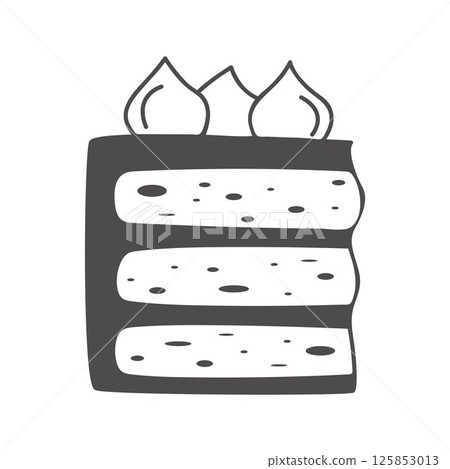 Piece of sponge cake with cream decoration 125853013