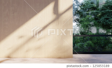 empty interior room shadow wall space background mock up architecture sunlight. empty home modern window light floor design apartment white house indoor. blank minimal concept backdrop bright clean. 125853189