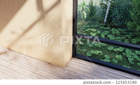 empty interior room shadow wall space background mock up architecture sunlight. empty home modern window light floor design apartment white house indoor. blank minimal concept backdrop bright clean. 125853190