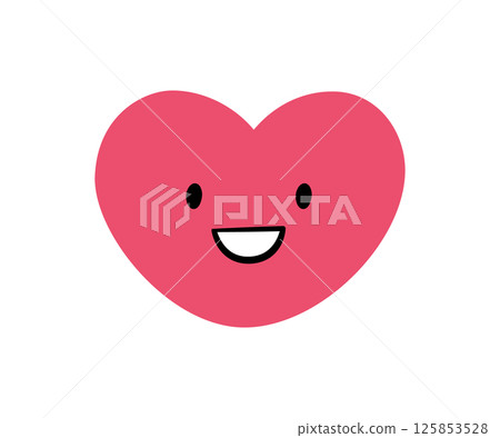 Cute doodle happy heart icon. Smile laughing heart. Love kawaii emoji. Hand drawn romantic emoticon. Good mood. Expression love shape. Vector illustration isolated on white background 125853528
