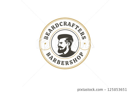 Retro Barber Shop Logo with Gentlemans Profile and Vintage Design Elements 125853651