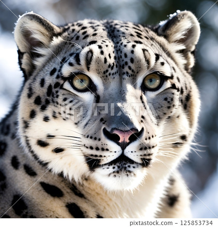 portrait of Snow leopard close-up in winter forest, wild life portrait of Snow leopard close-up in winter forest, wild life 125853734