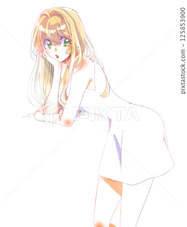 性感的金髮女子用手托著下巴 125853900