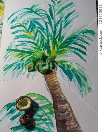 生長在熱帶棕櫚樹上的椰子 125853958