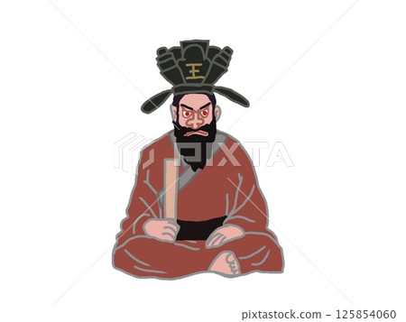 Illustration of King Enma sitting and glaring Illustration of King Enma sitting and glaring 125854060